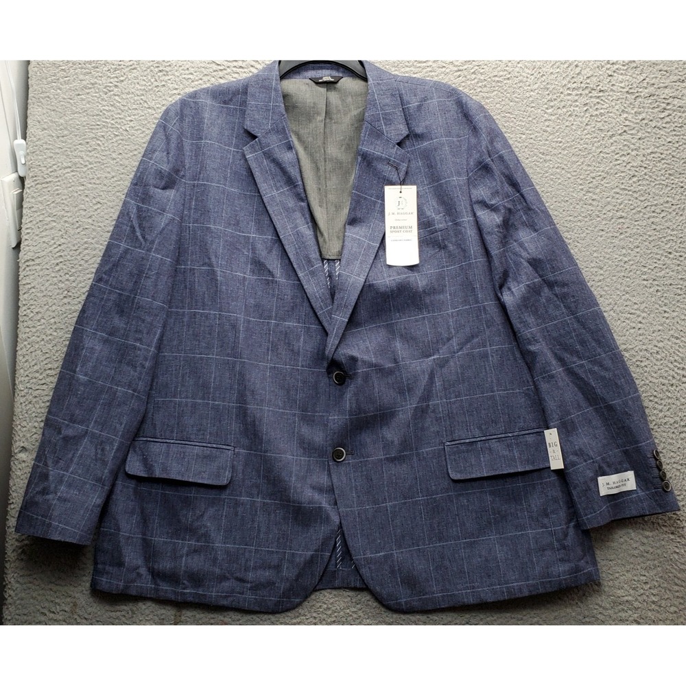 J.M Haggar Blazer Jacket Mens 54R Multi Windowpane Tailored Fit Single Breasted